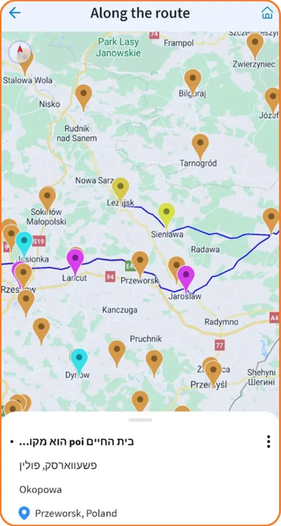 A planned route shown on the map